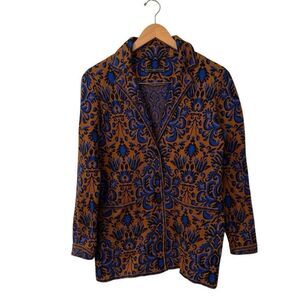 Peruvian Connection Pima Cotton Jacquard Knit Cardigan XS Floral Jacket Sweater